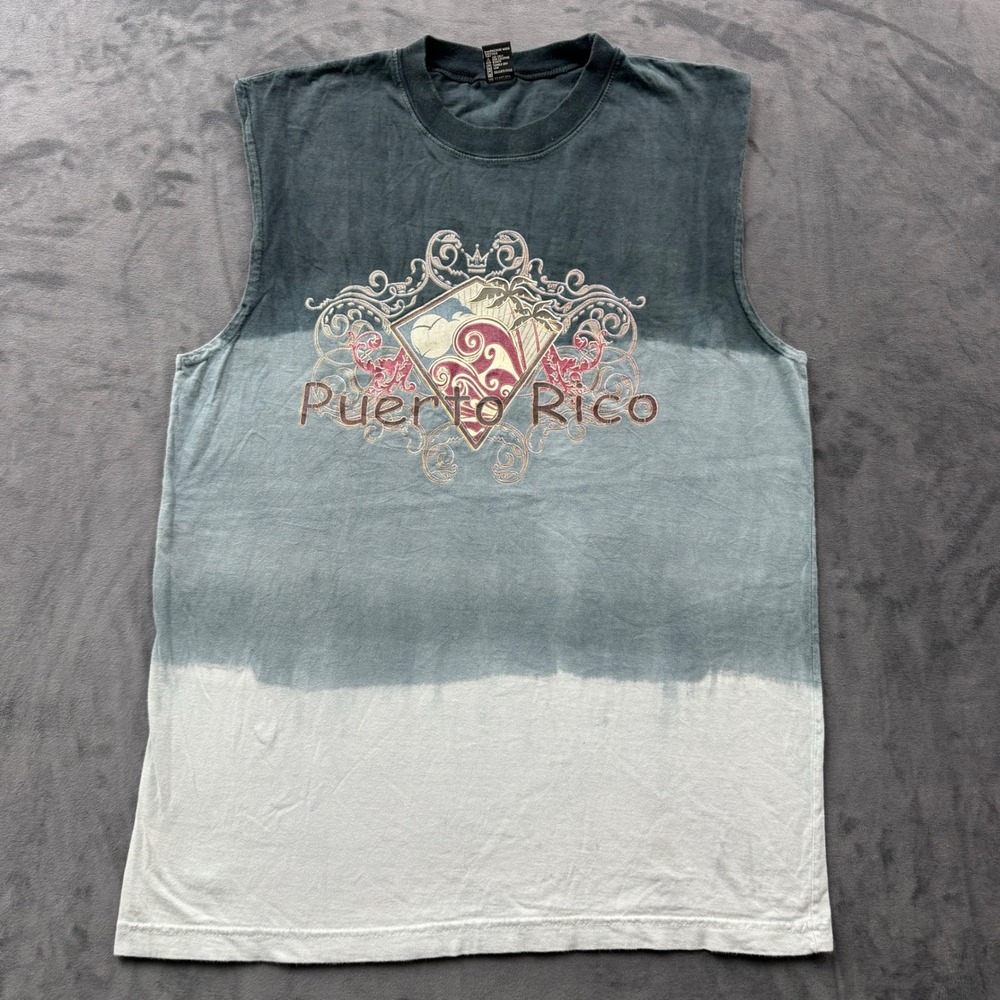 Point Sportswear Puerto Rico Ombre Muscle Tee Mens Medium Grey Blue Sleeveless
